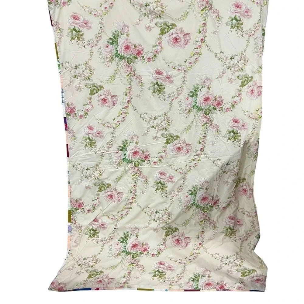 Vintage Handmade Patchwork Twin Topper Quilt Reversible Floral Cottagecore 48x74